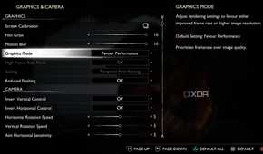 The graphics settings page of God of War Ragnarok on the PlayStation 5.