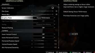 The graphics settings page of God of War Ragnarok on the PlayStation 5.