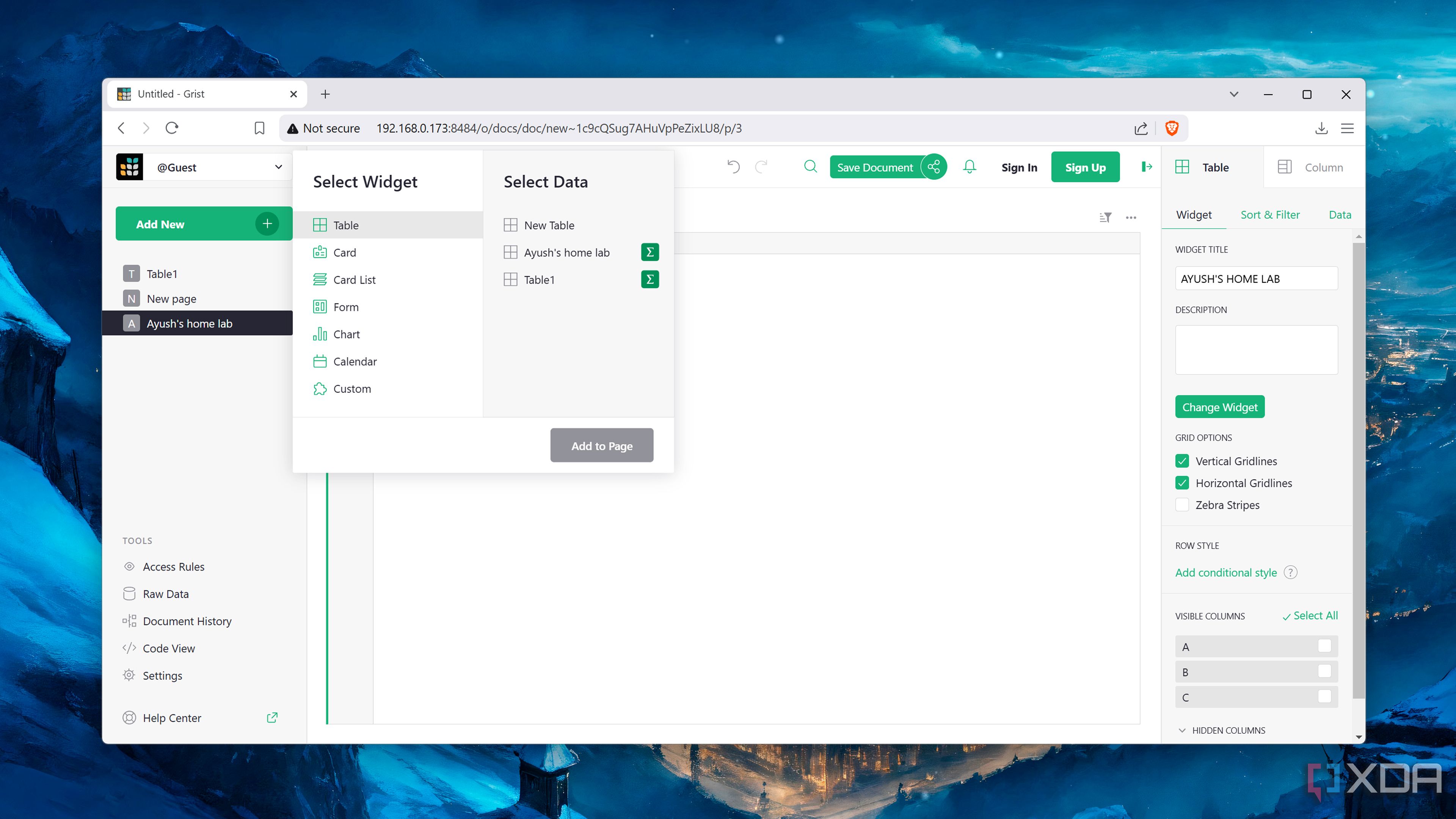 Adding a new widget in Grist