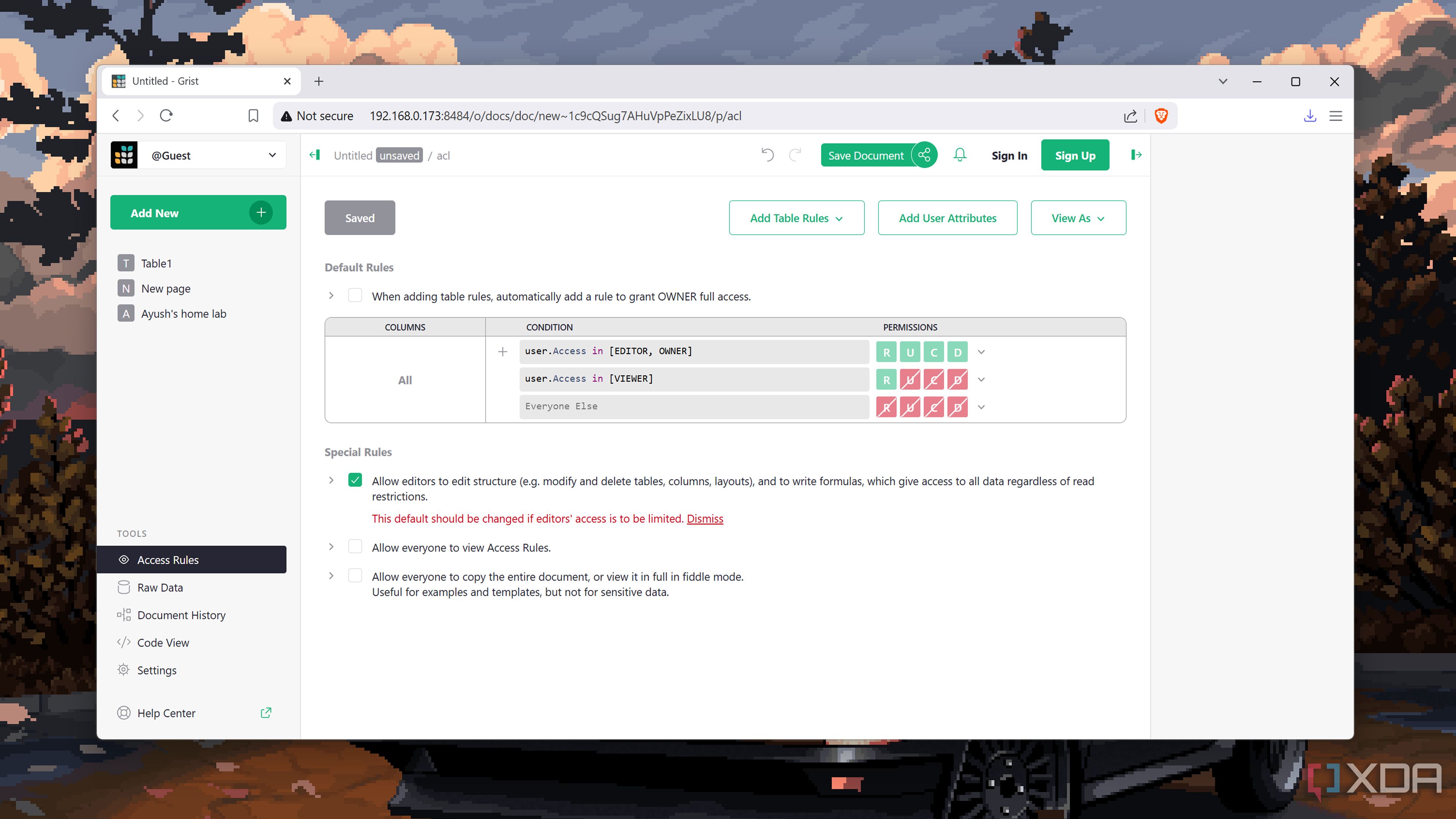 Managing the Access Rules in Grist