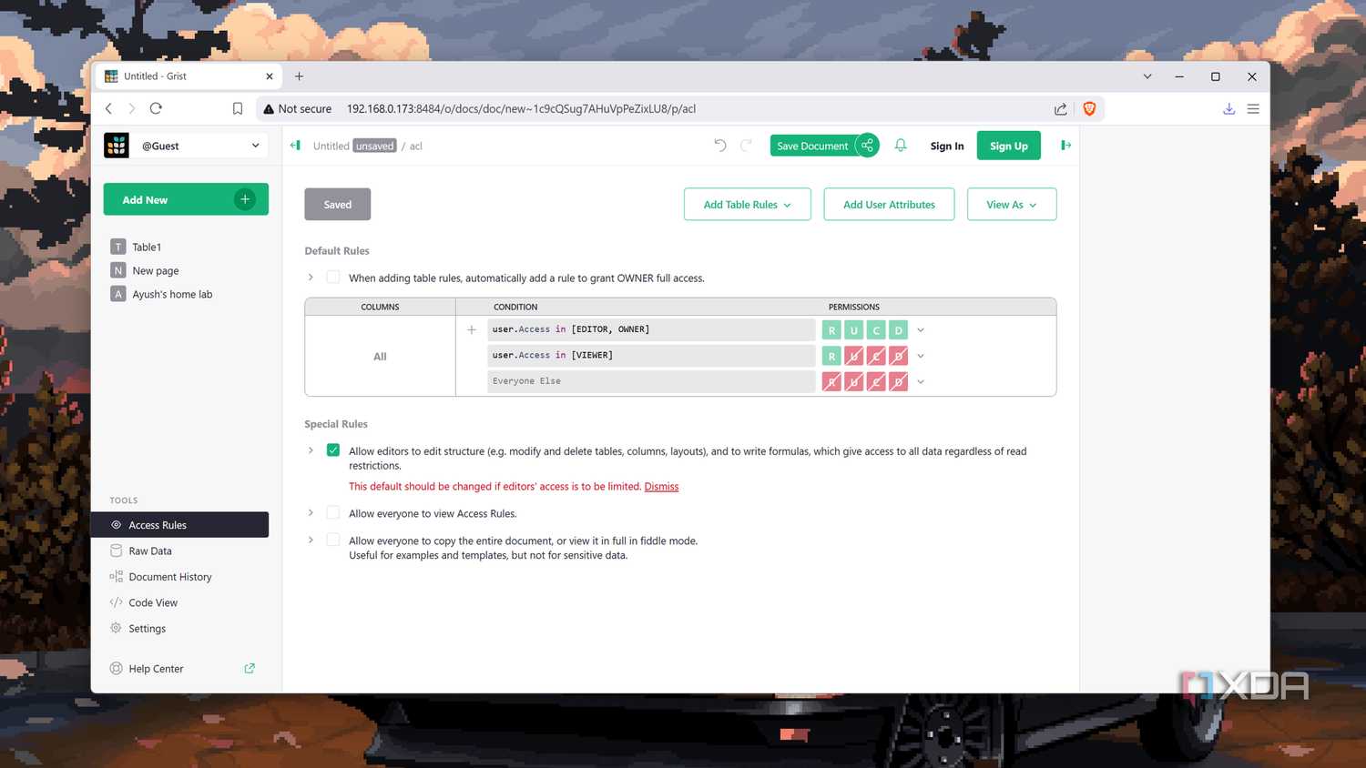 Managing the Access Rules in Grist