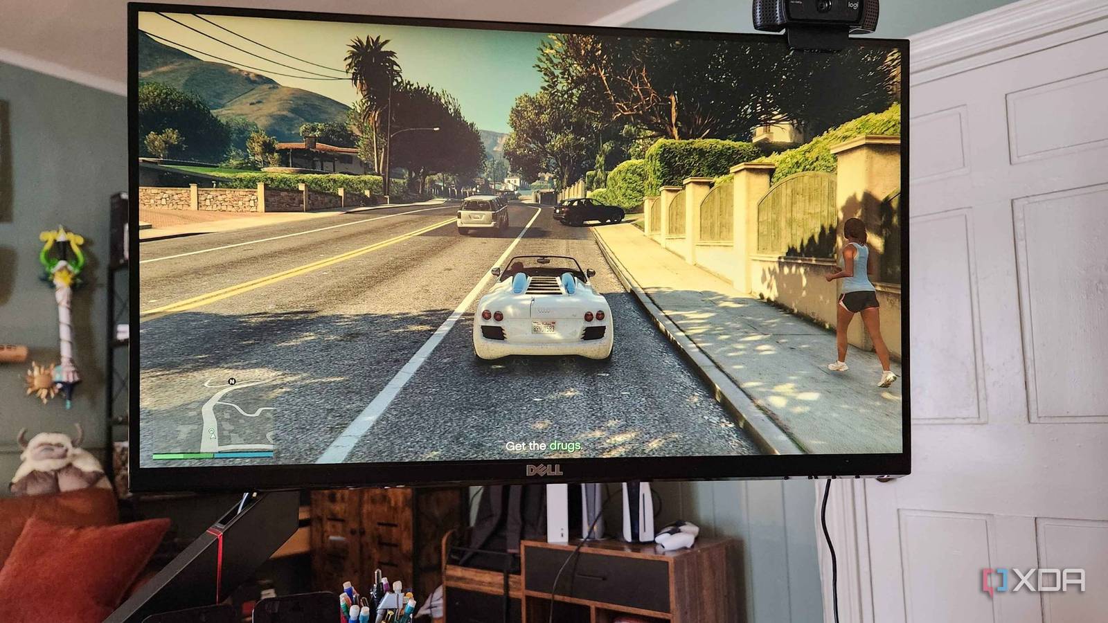 GTA V playing on computer screen in office