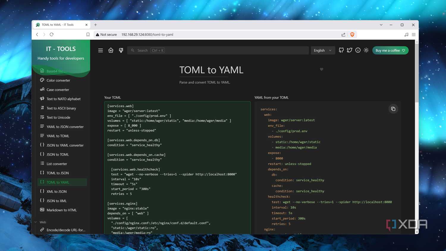The TOML to YAML utility in IT-Tools