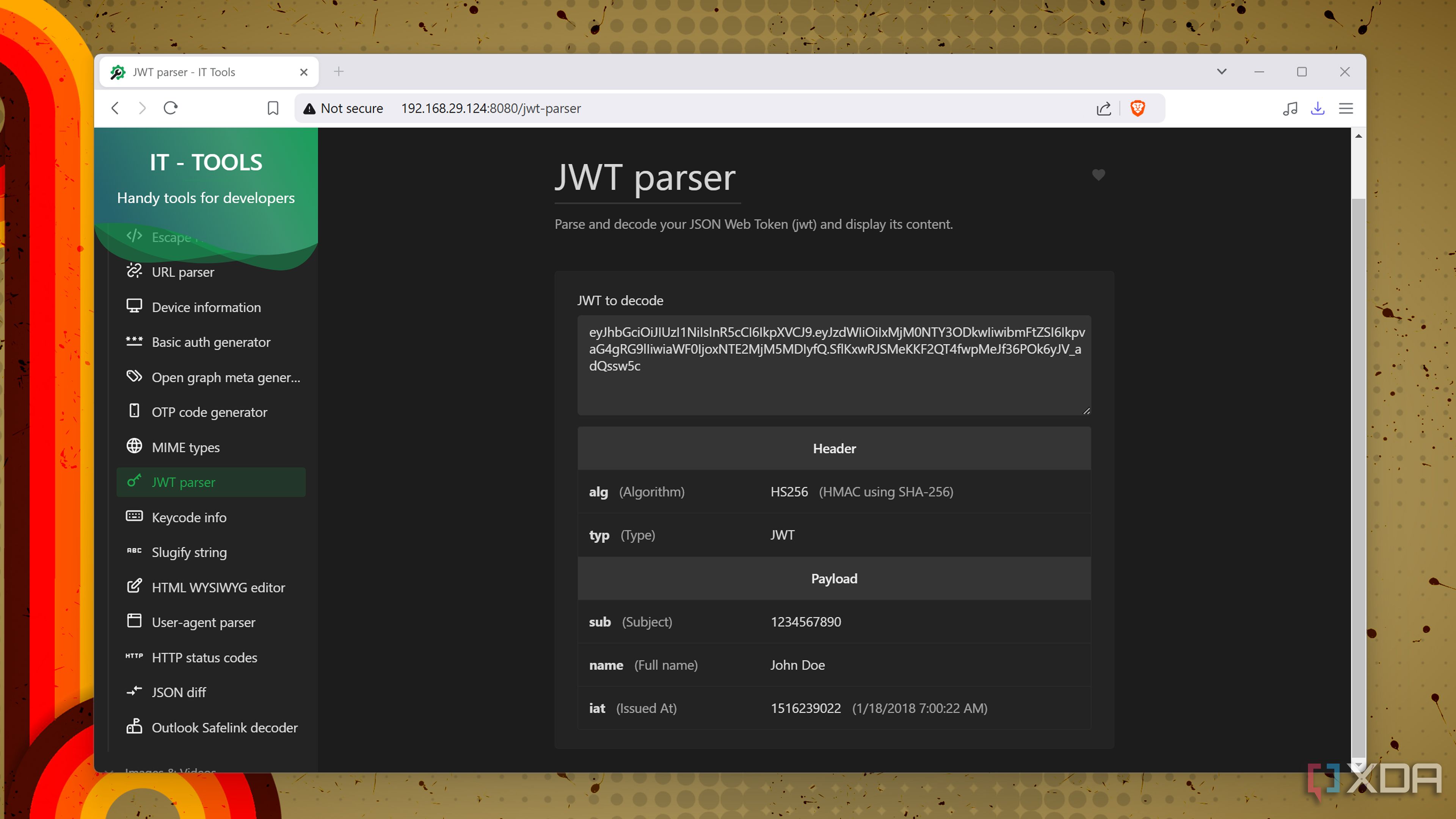 The JWT parser in IT Tools