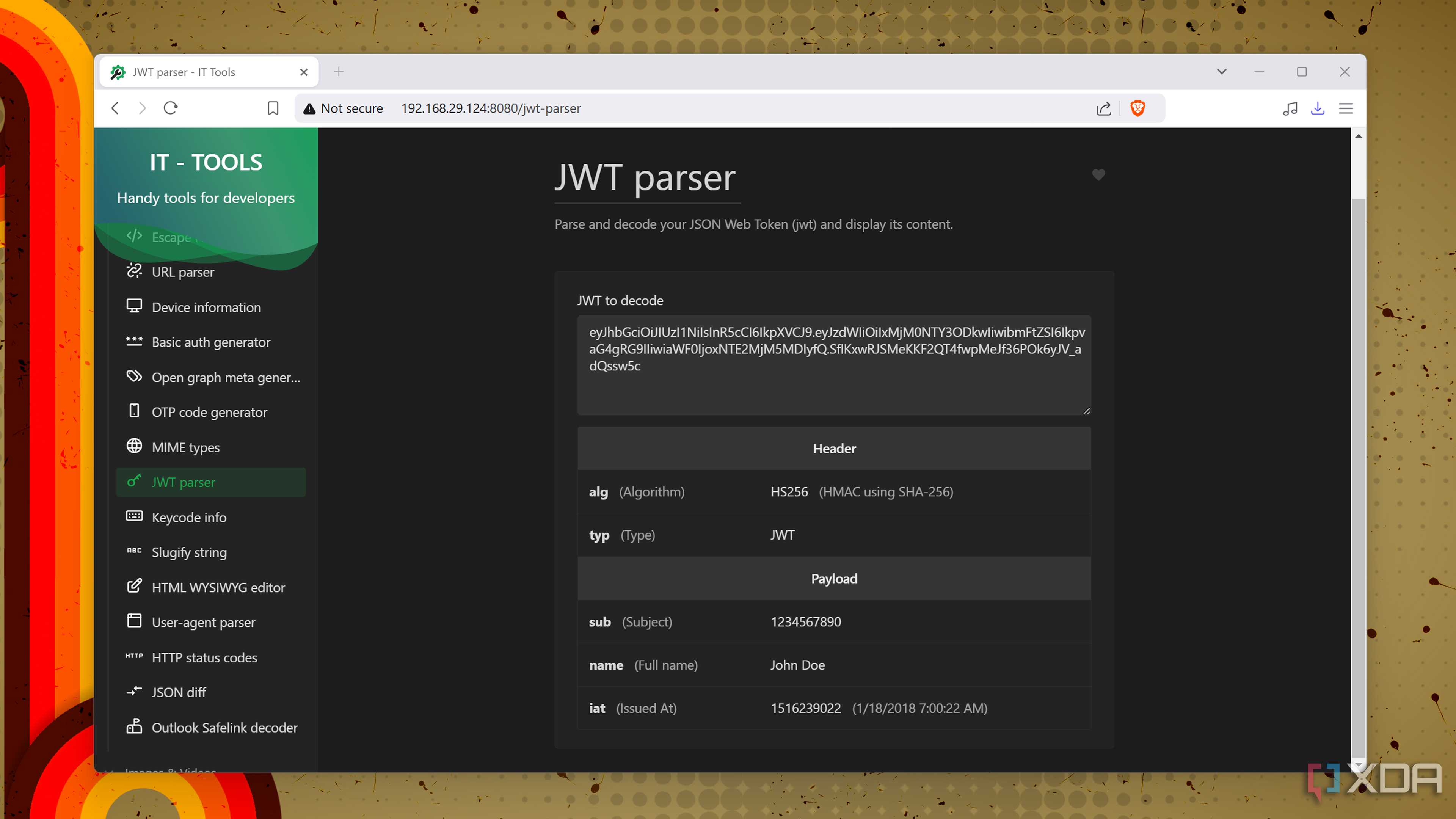 The JWT parser in IT Tools