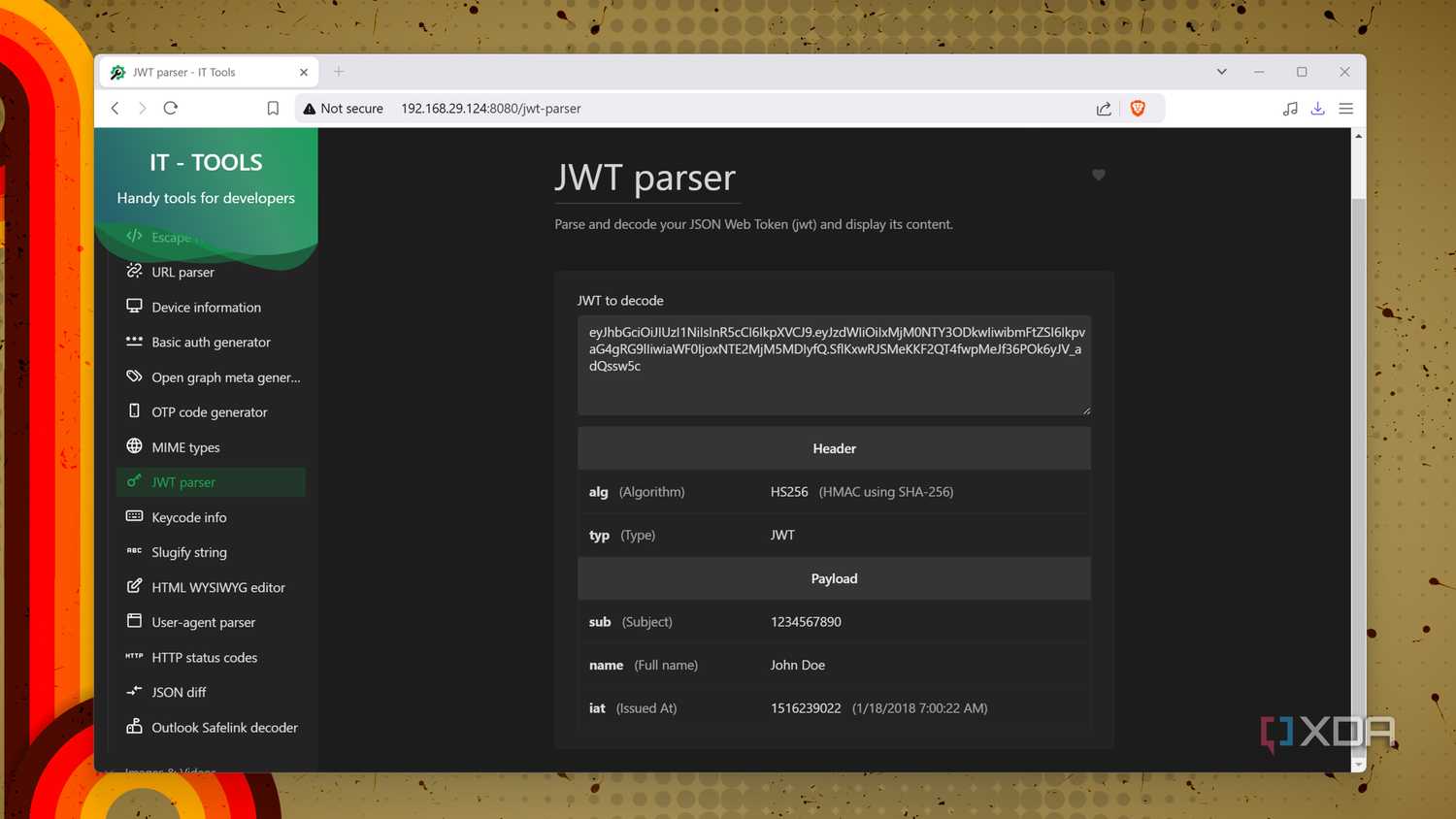The JWT parser in IT Tools