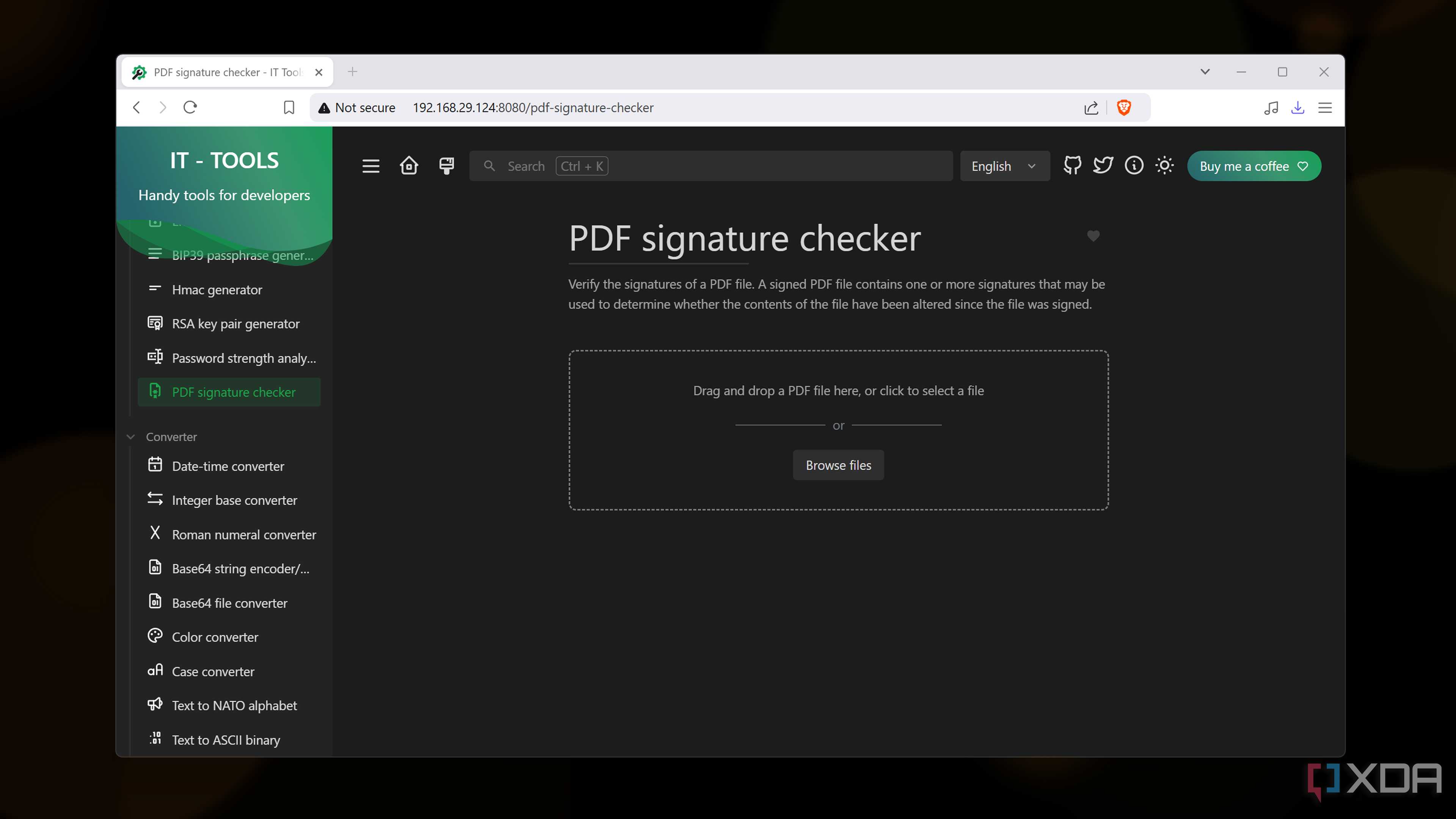 The PDF signature checker in IT Tools