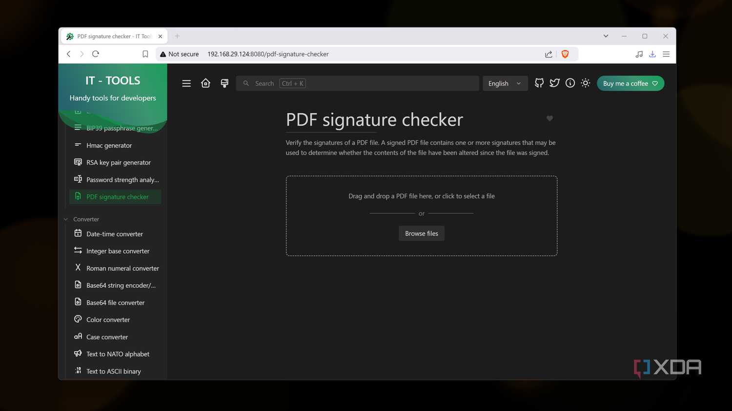 The PDF signature checker in IT Tools