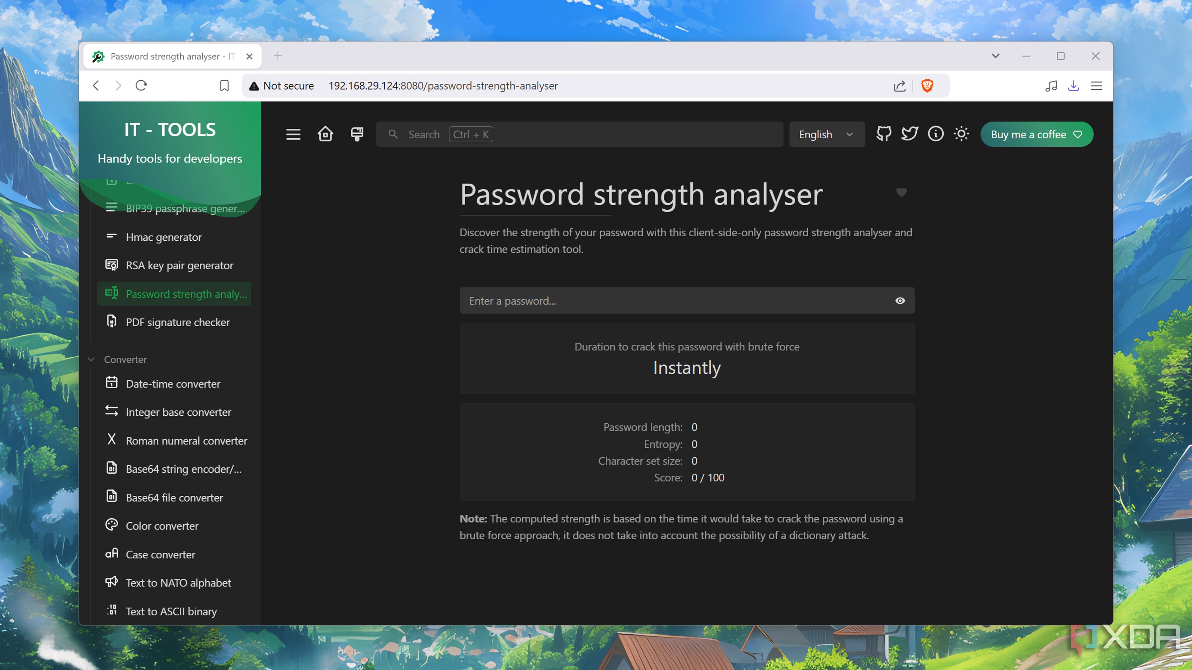 The Password strength analyser in IT Tools