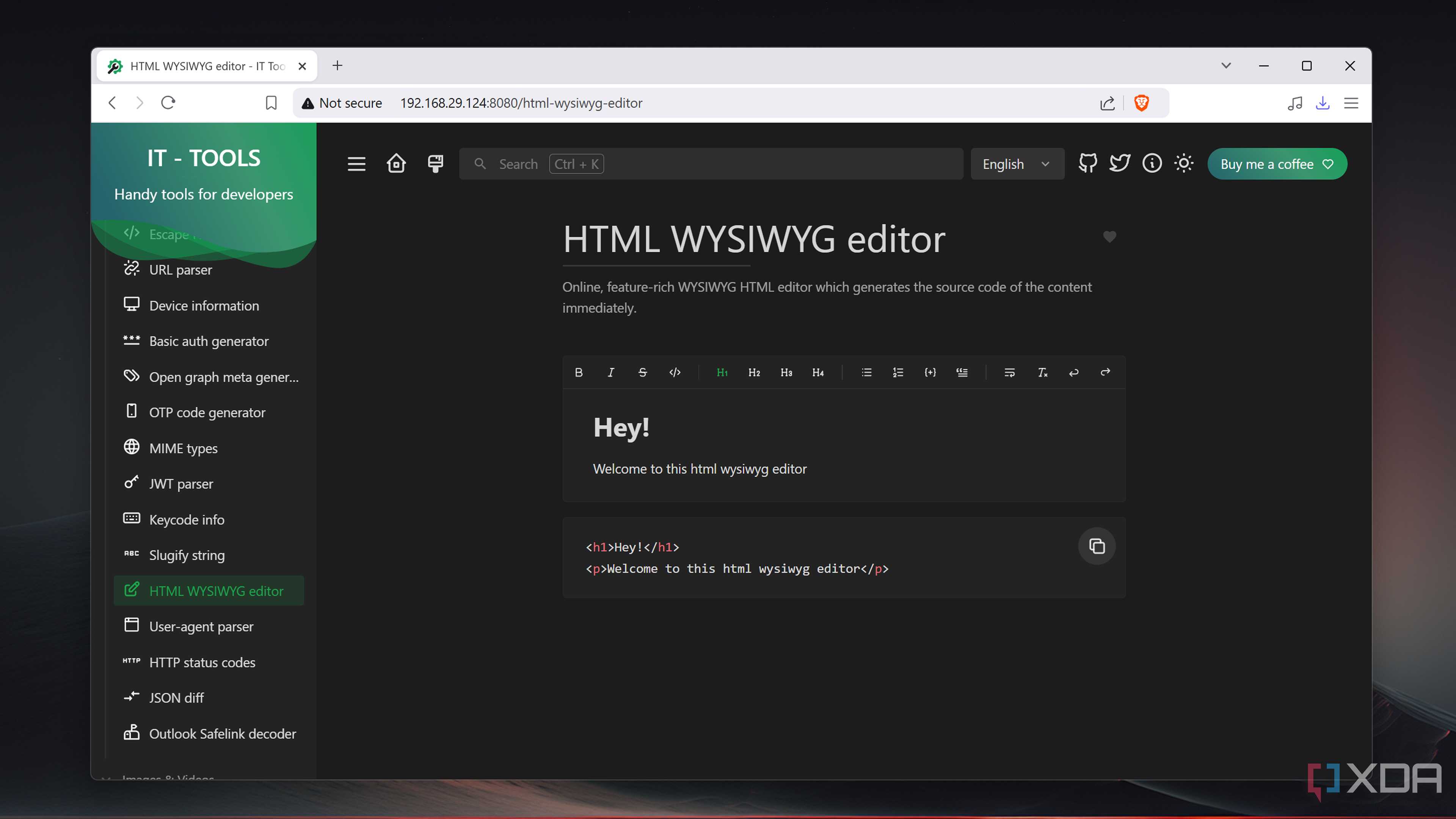 The HTML WYSIWYG editor in IT Tools