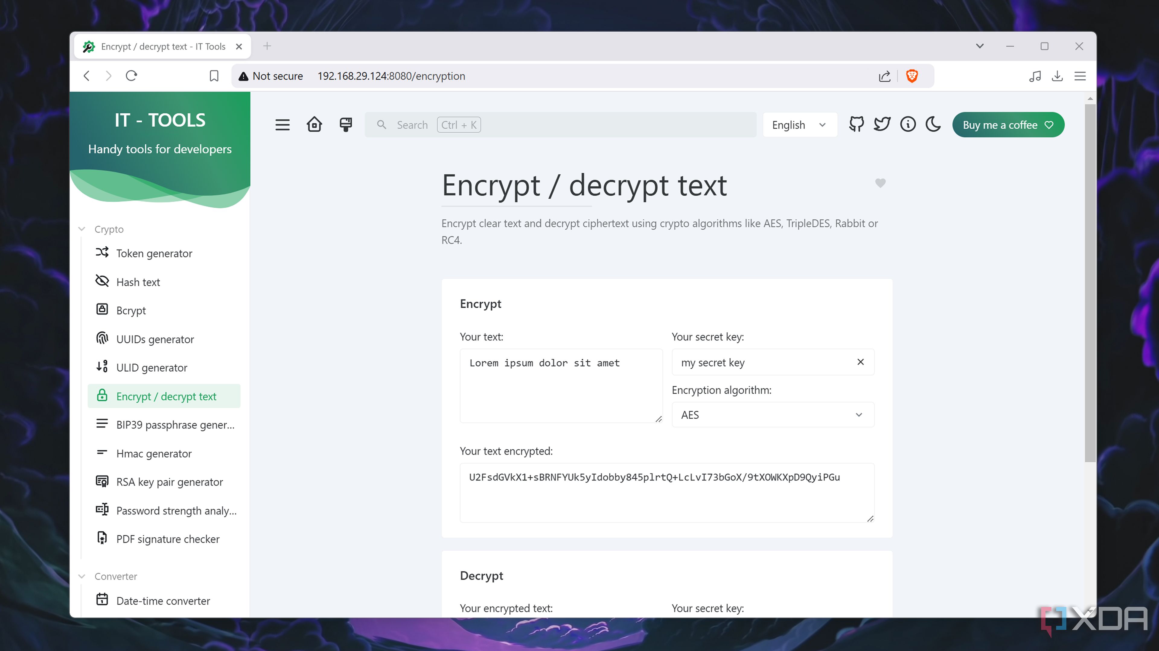 The text encryption and decryption tool in IT Tools