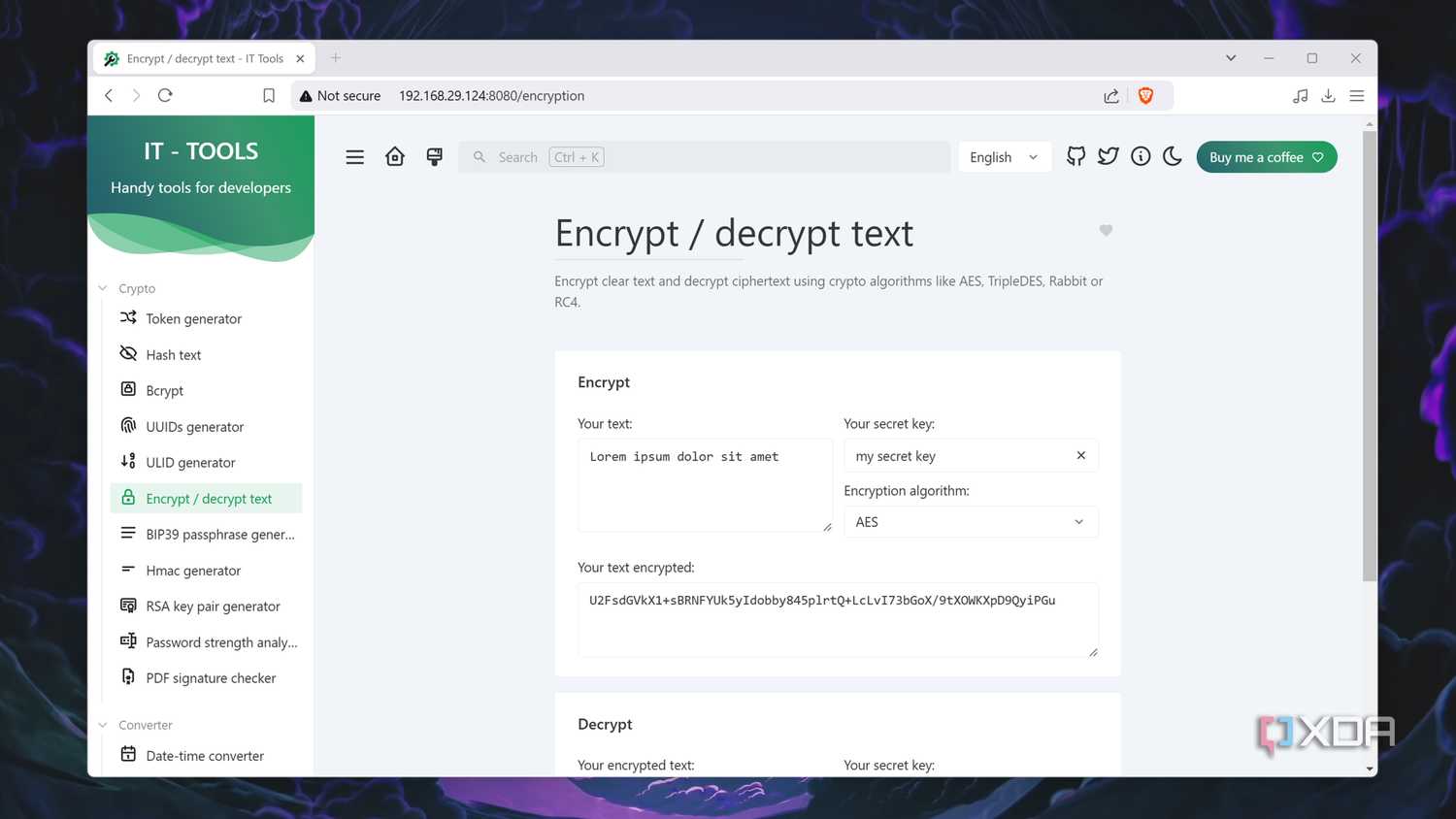 The text encryption and decryption tool in IT Tools