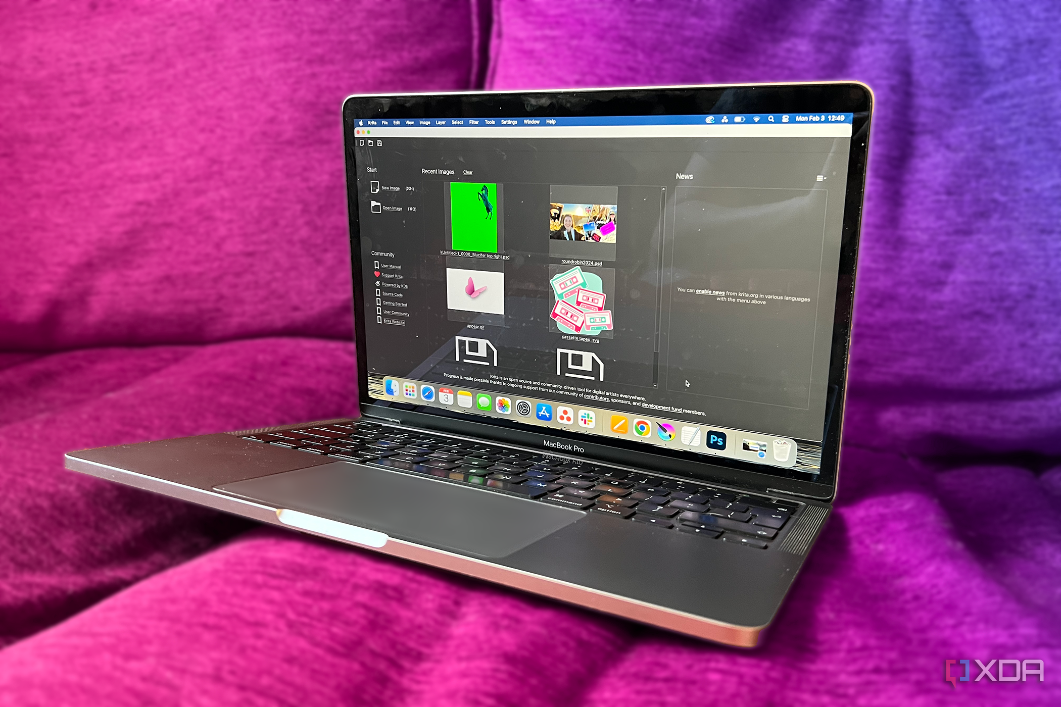 Krita home on a MacBook on a sofa