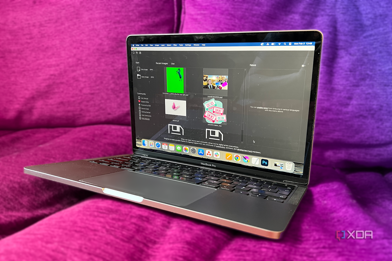 Krita home on a MacBook on a sofa