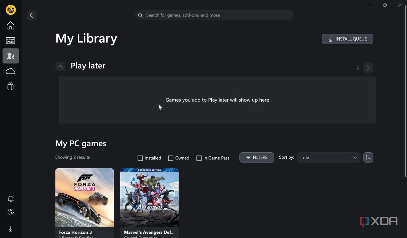 Library of purchased games on Xbox app on Windows