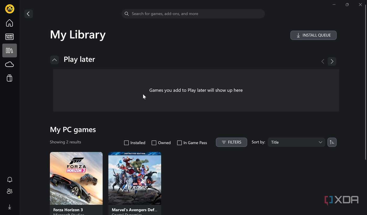 Library of purchased games on Xbox app on Windows