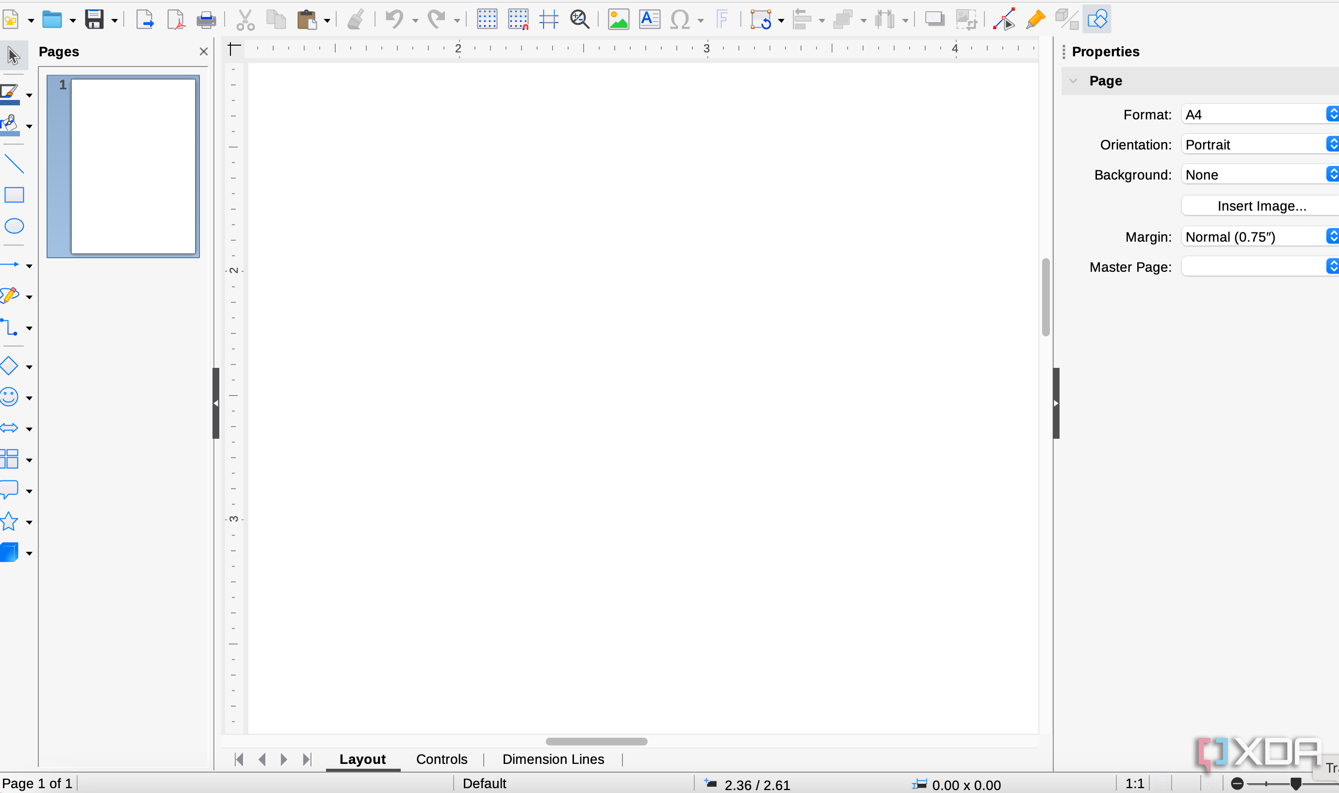 LibreOffice Draw blank page
