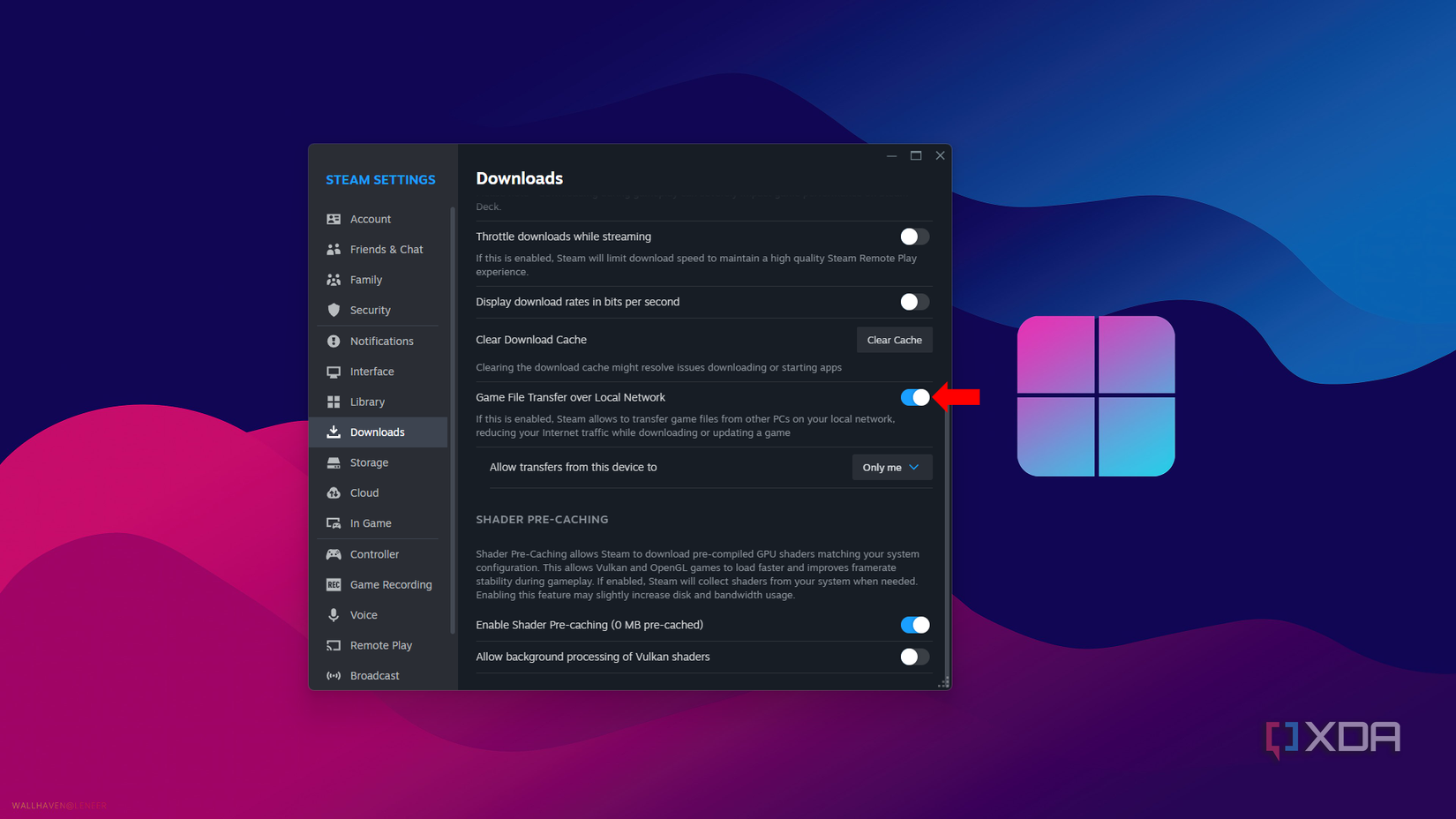 Local Network Transfer settings in Steam