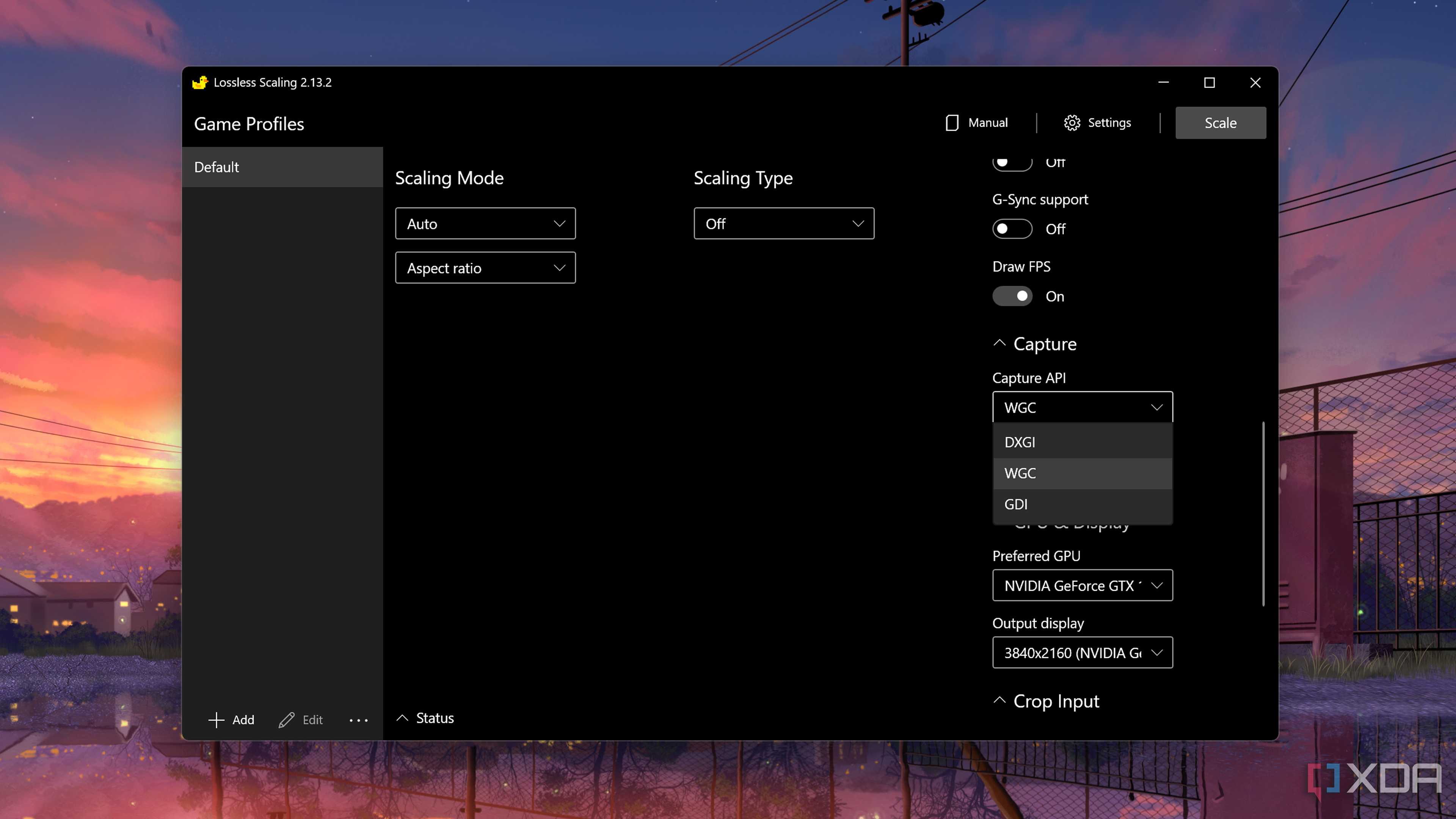 Selecting the Capture API in Lossless Scaling