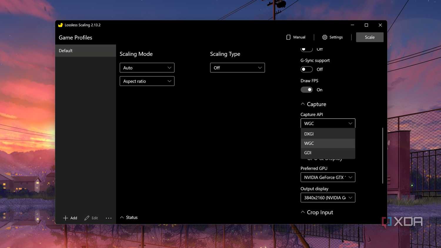 Selecting the Capture API in Lossless Scaling