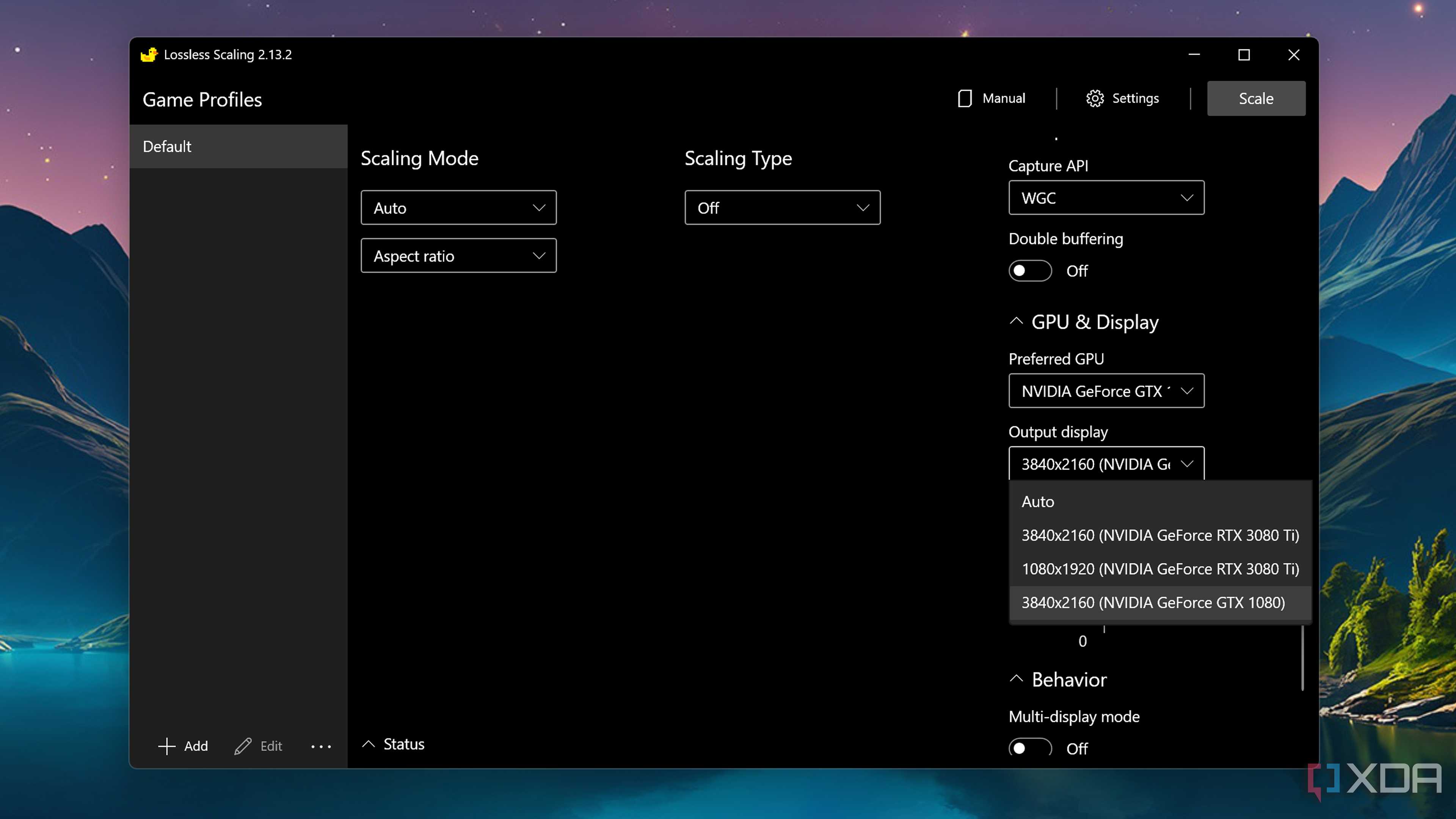 Selecting the Output display in Lossless Scaling