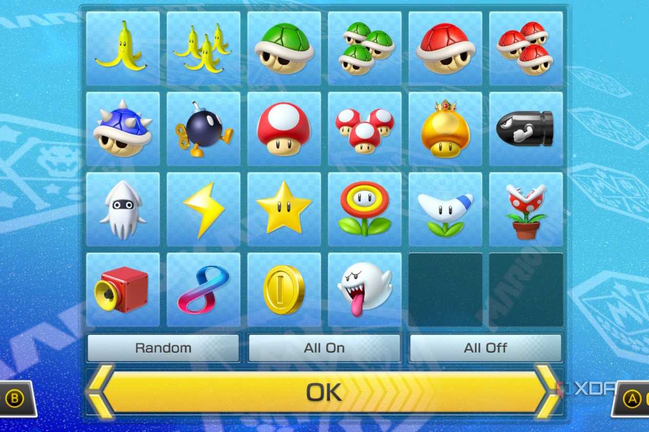Mario Kart 8 grid of items