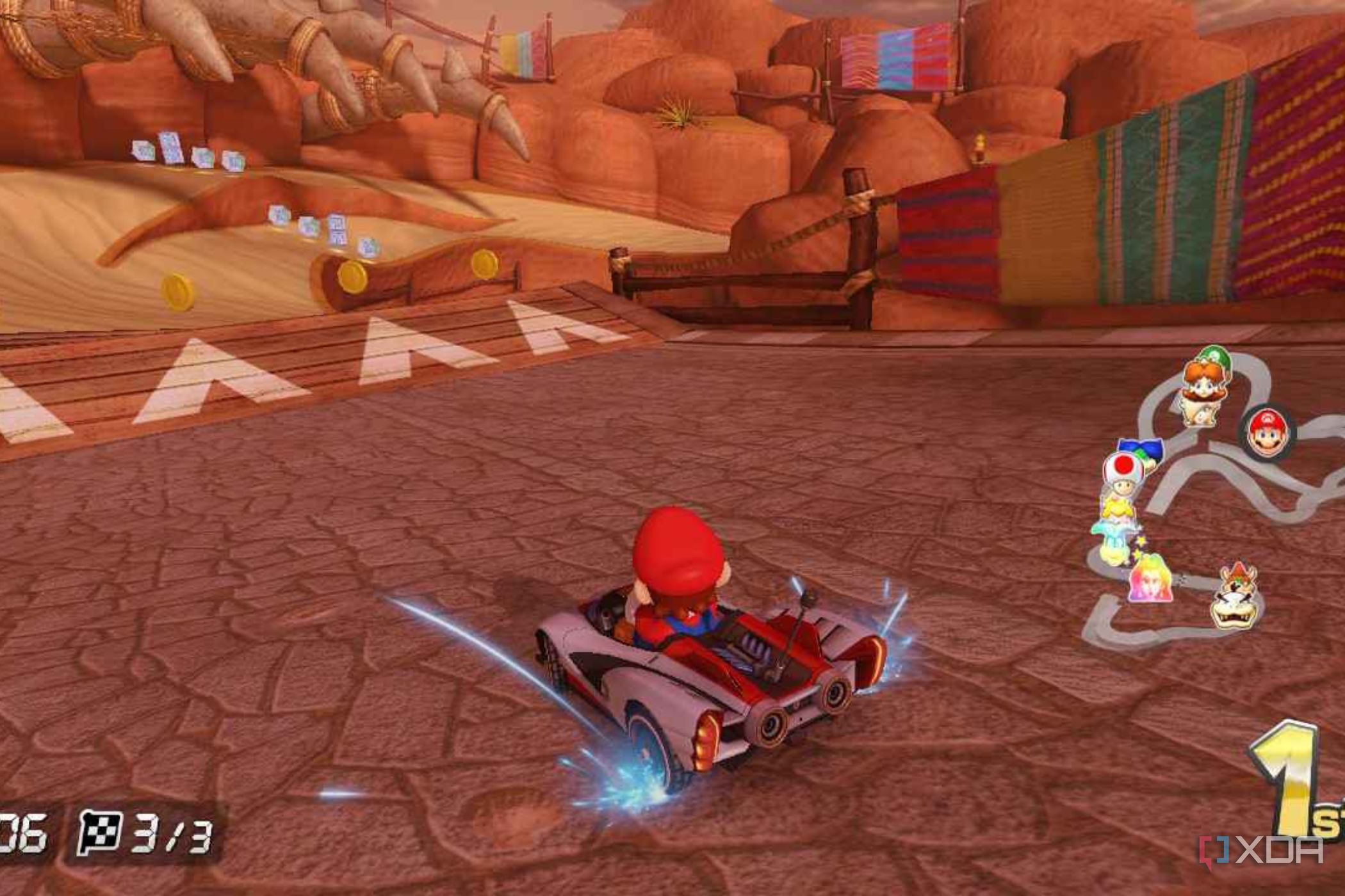 Mario Kart 8 Mario drifting in canyon