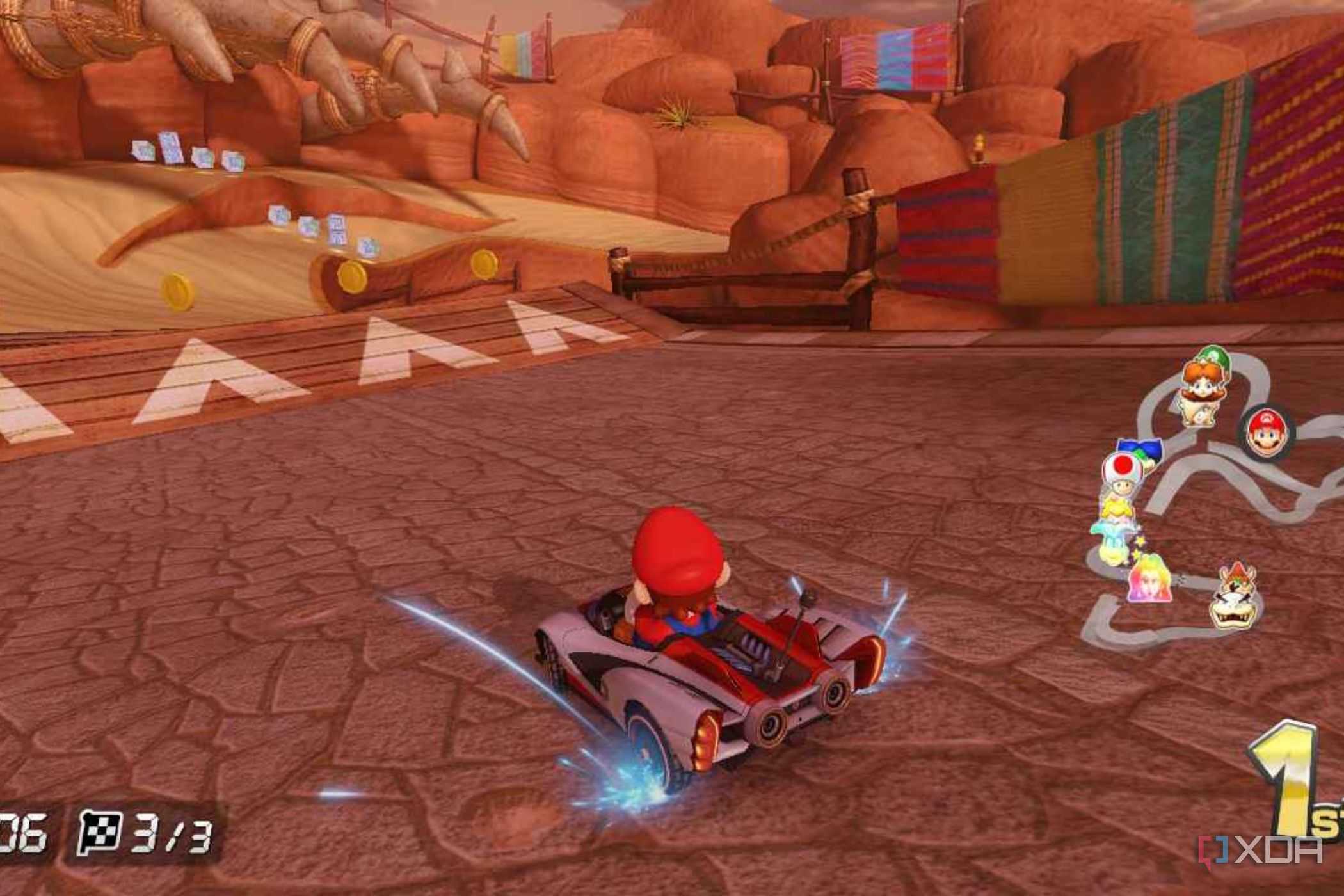 Mario Kart 8 Mario drifting in canyon