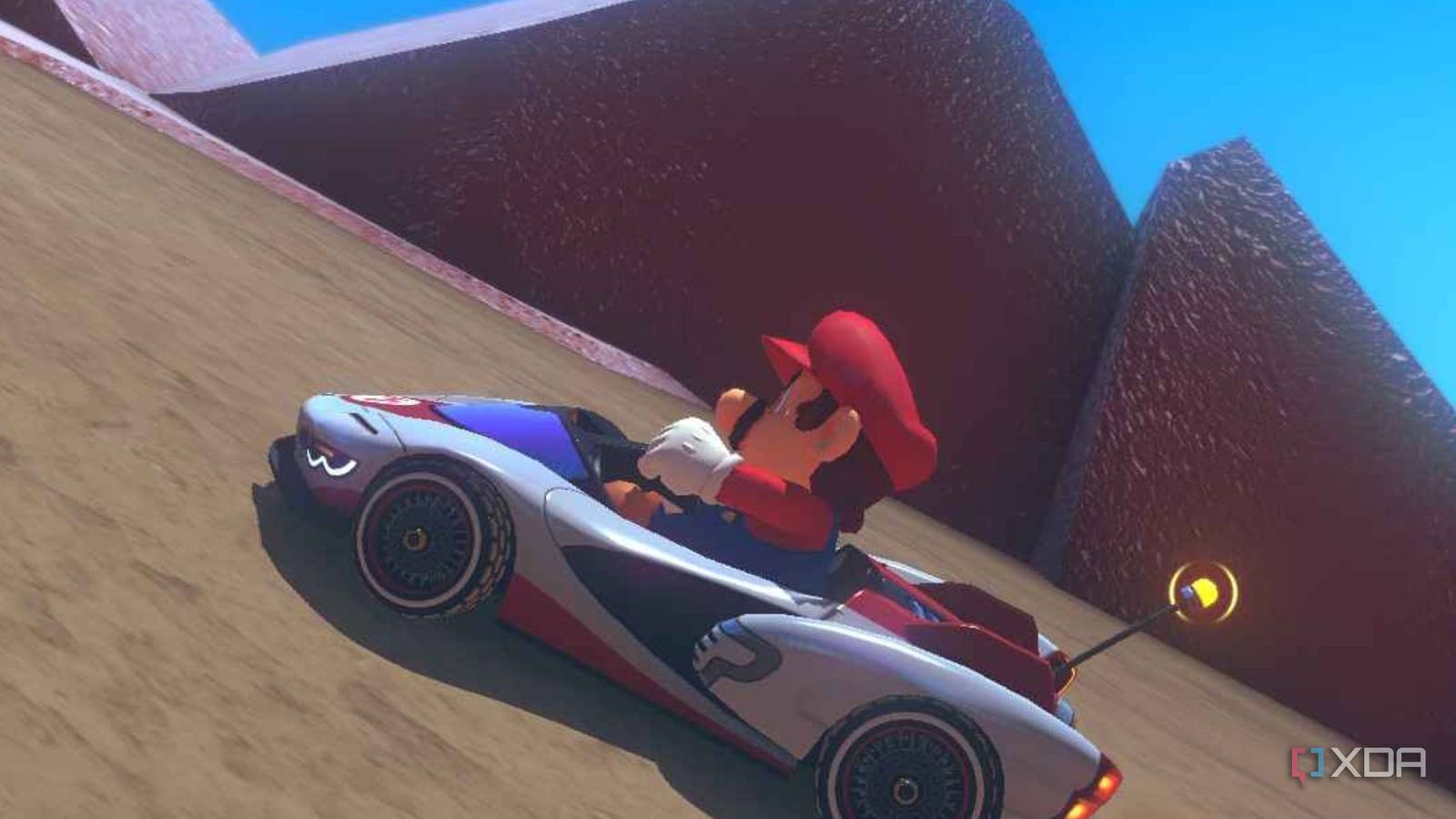Mario Kart 8 Mario racing on Ice cream race track in sleek vehicle