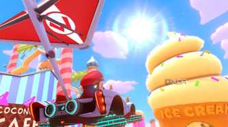 Mario Kart 8 Mario flying around ice cream track