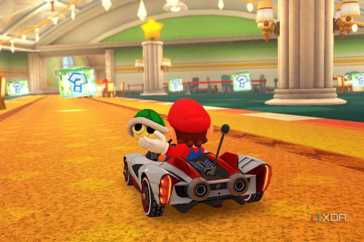Mario Kart 8 Mario holding shell in dining room