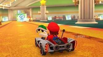 Mario Kart 8 Mario holding shell in dining room