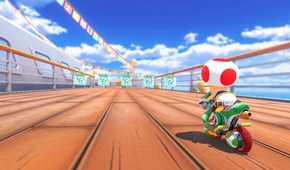 Mario Kart 8 Toad grabbing item on ship deck