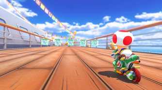 Mario Kart 8 Toad grabbing item on ship deck