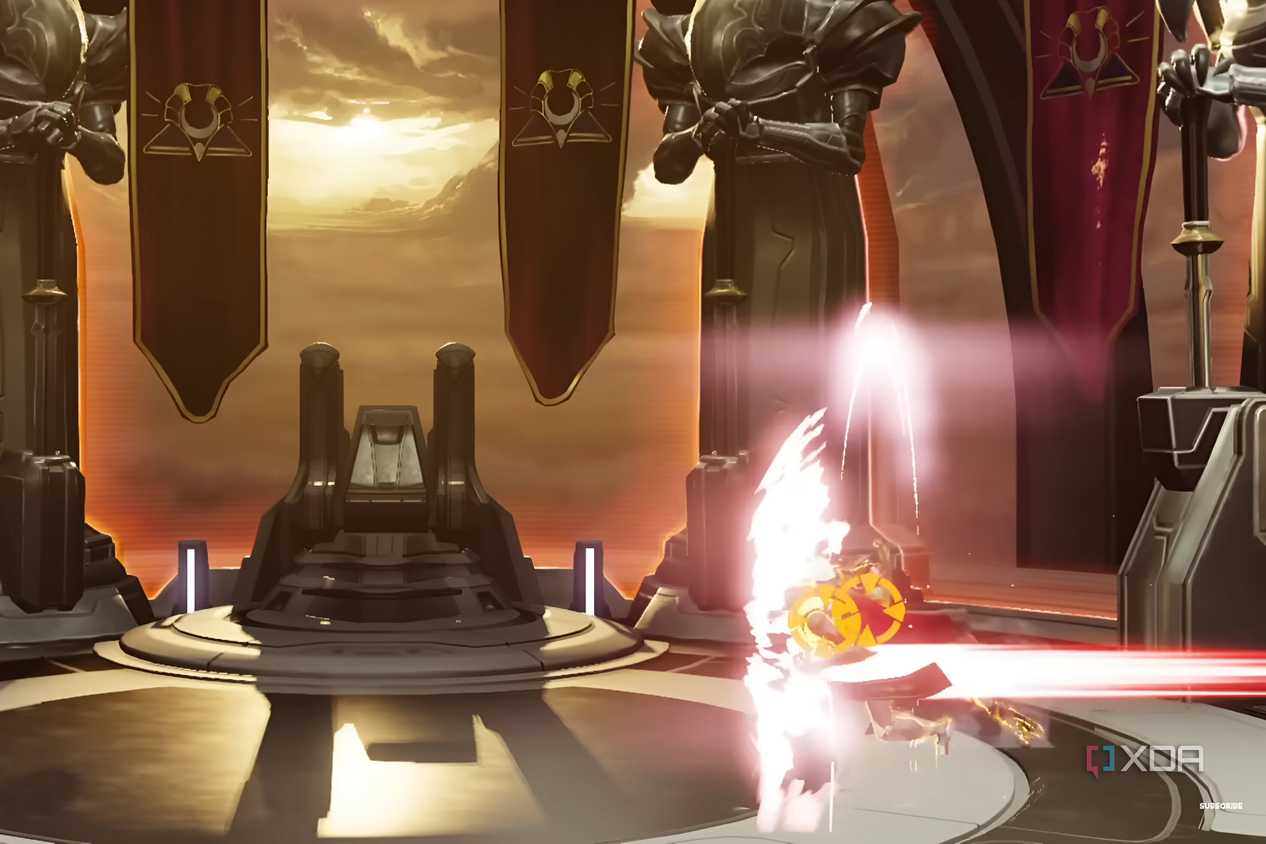A screenshot from the game Metroid Dread, showing the boss battle with Raven Beak.