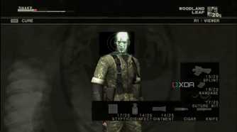 MGS3 HD screenshot of medical screen being opened with an Xray over Snake's face.