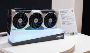 An MSI RTX 5090 on a table at CES 2025