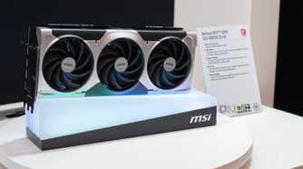 An MSI RTX 5090 on a table at CES 2025