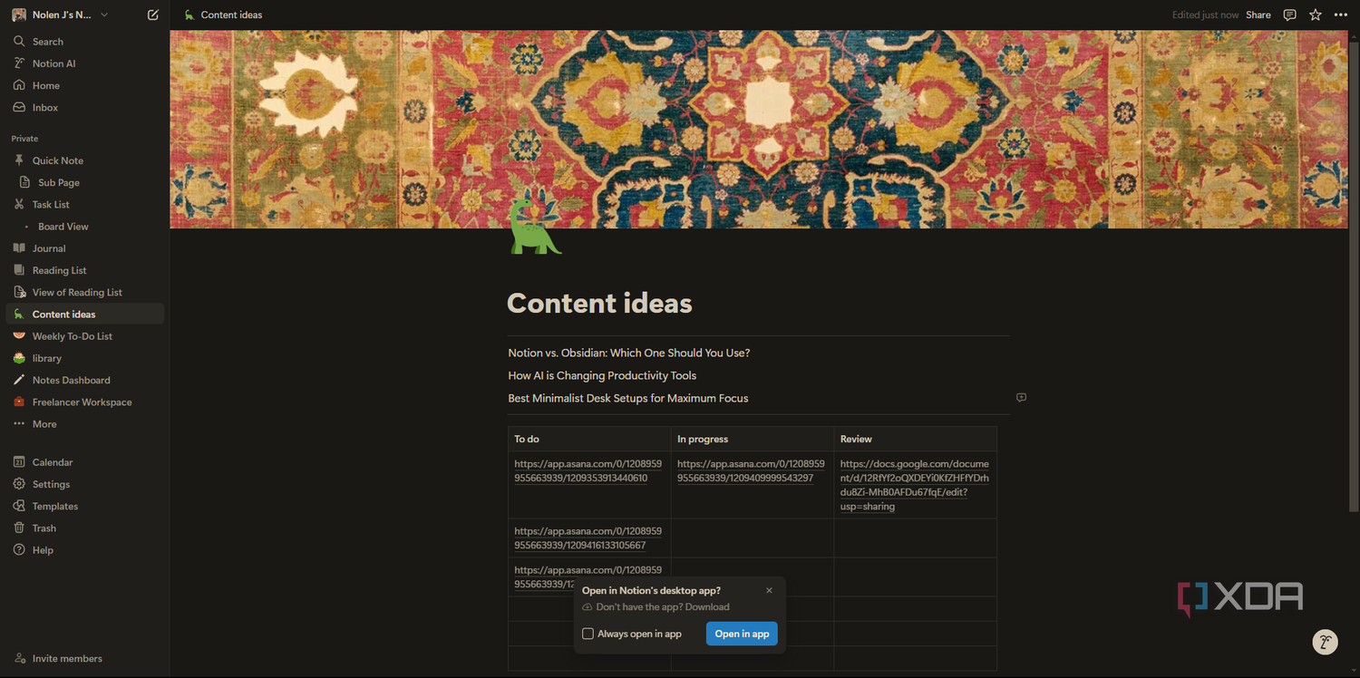 Notion customized dashboard