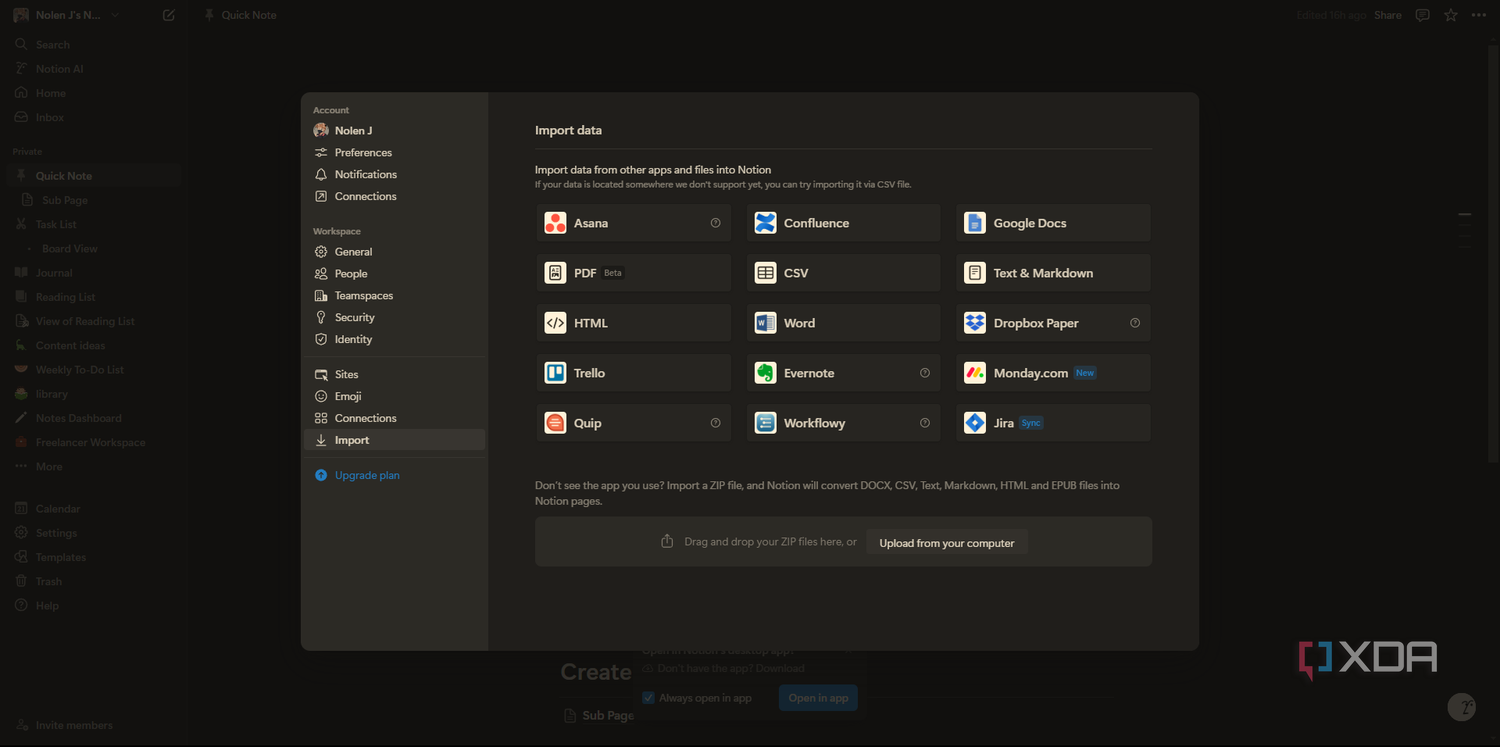Notion import data