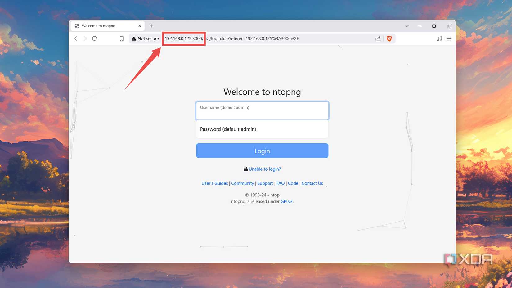 Accessing the ntopng web UI from another device