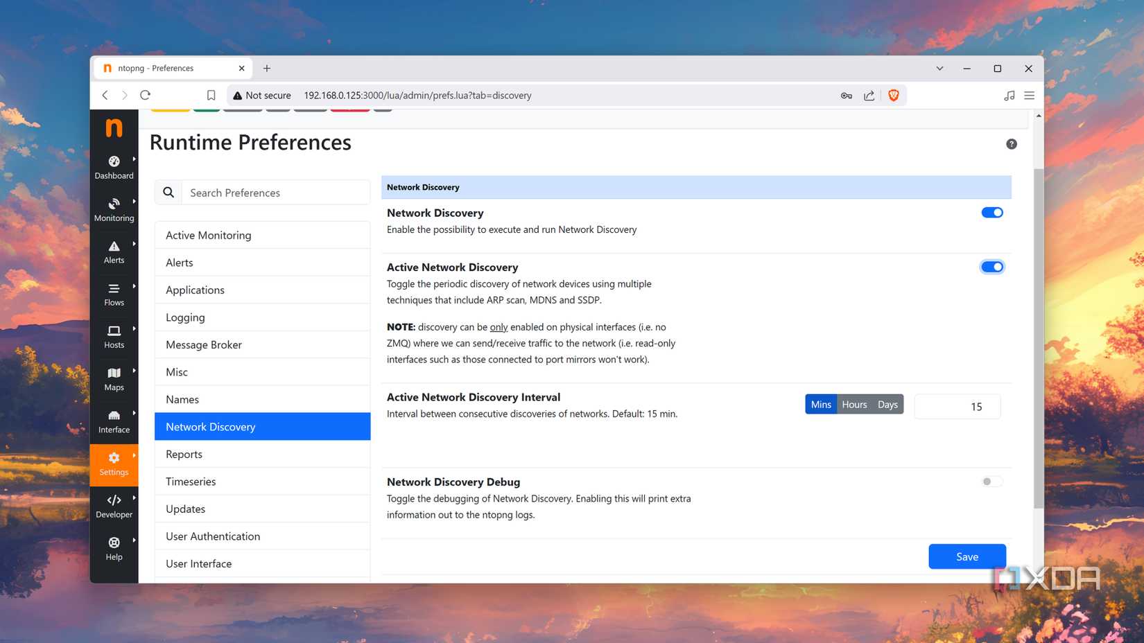 Enabling Network Discovery in the ntopng web UI