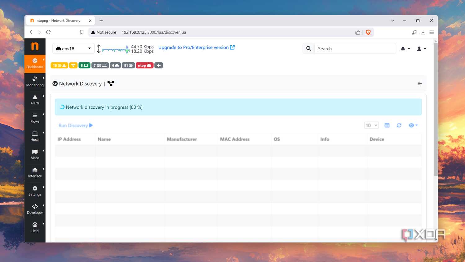 Running the Network Discovery utility in ntopng