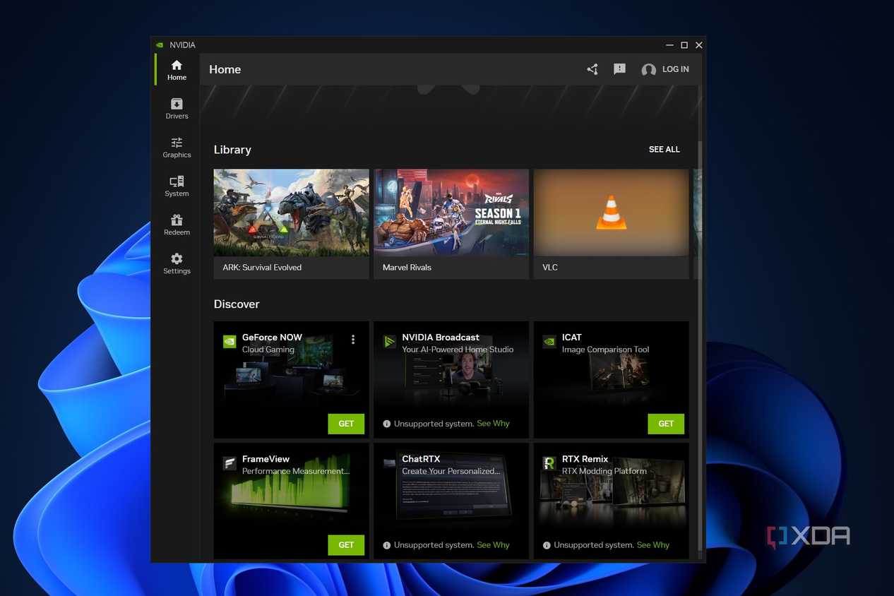 the home screen on the nvidia app