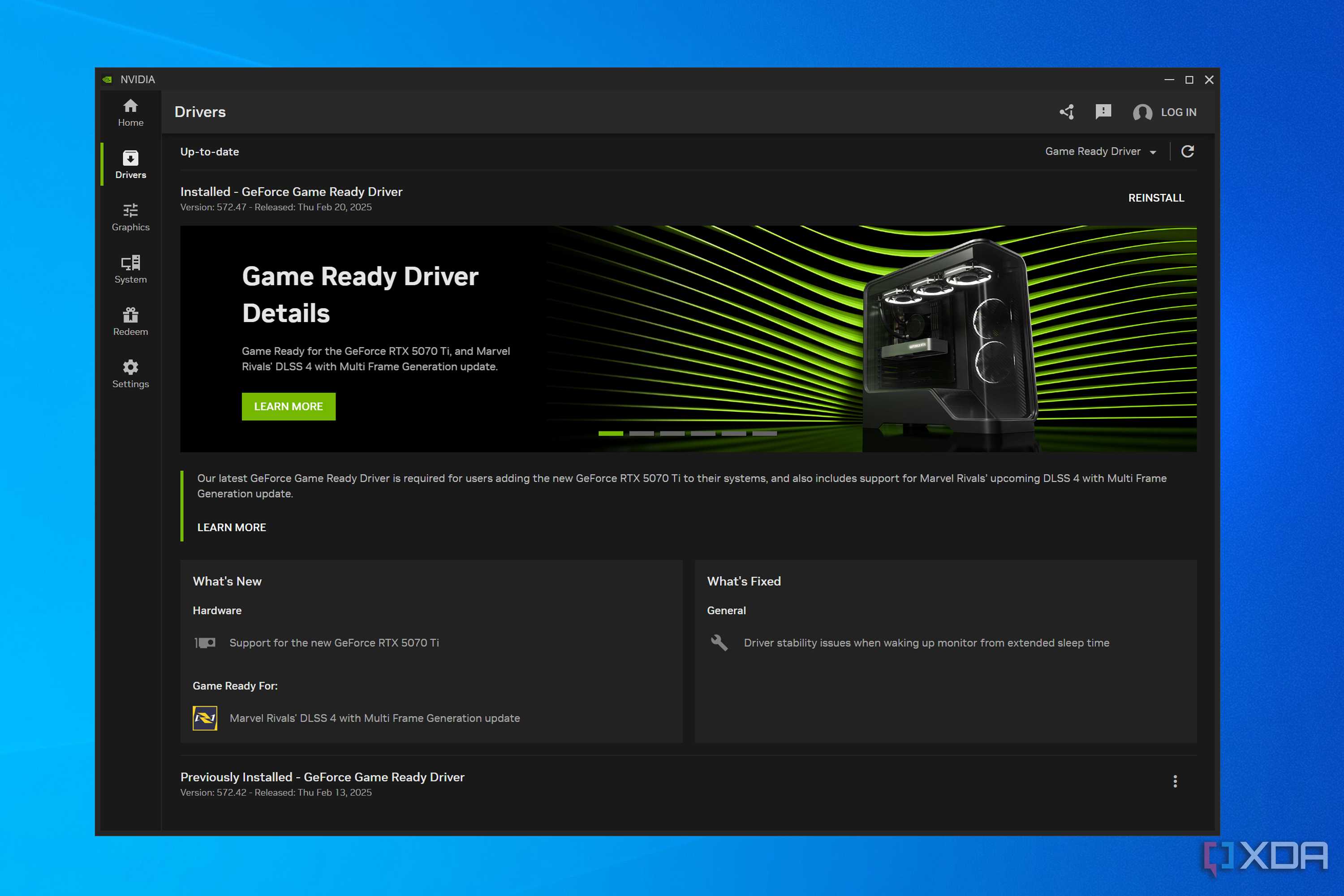 screenshot of Nvidia app driver page