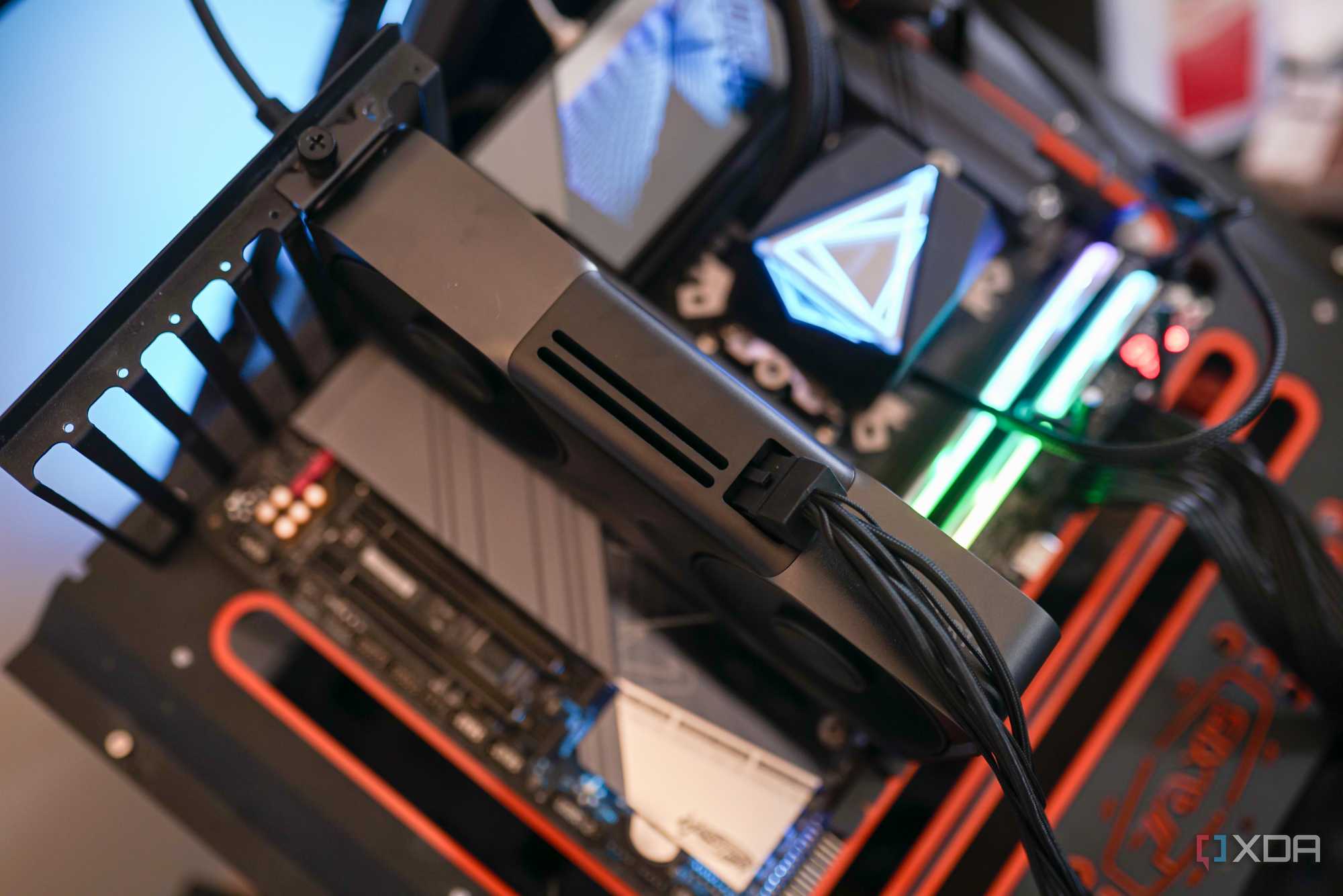 The Nvidia RTX 5070 graphics card installed in a test bench.