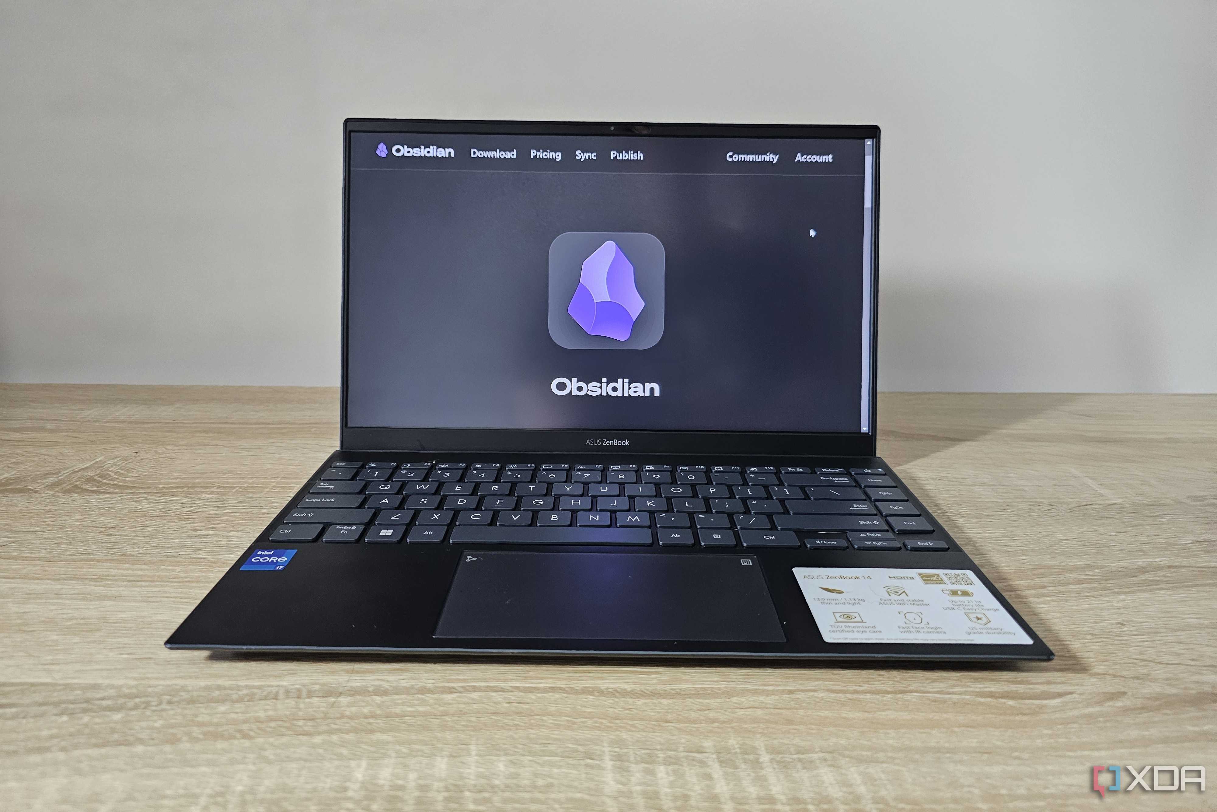 the obsidian website on a laptop screen
