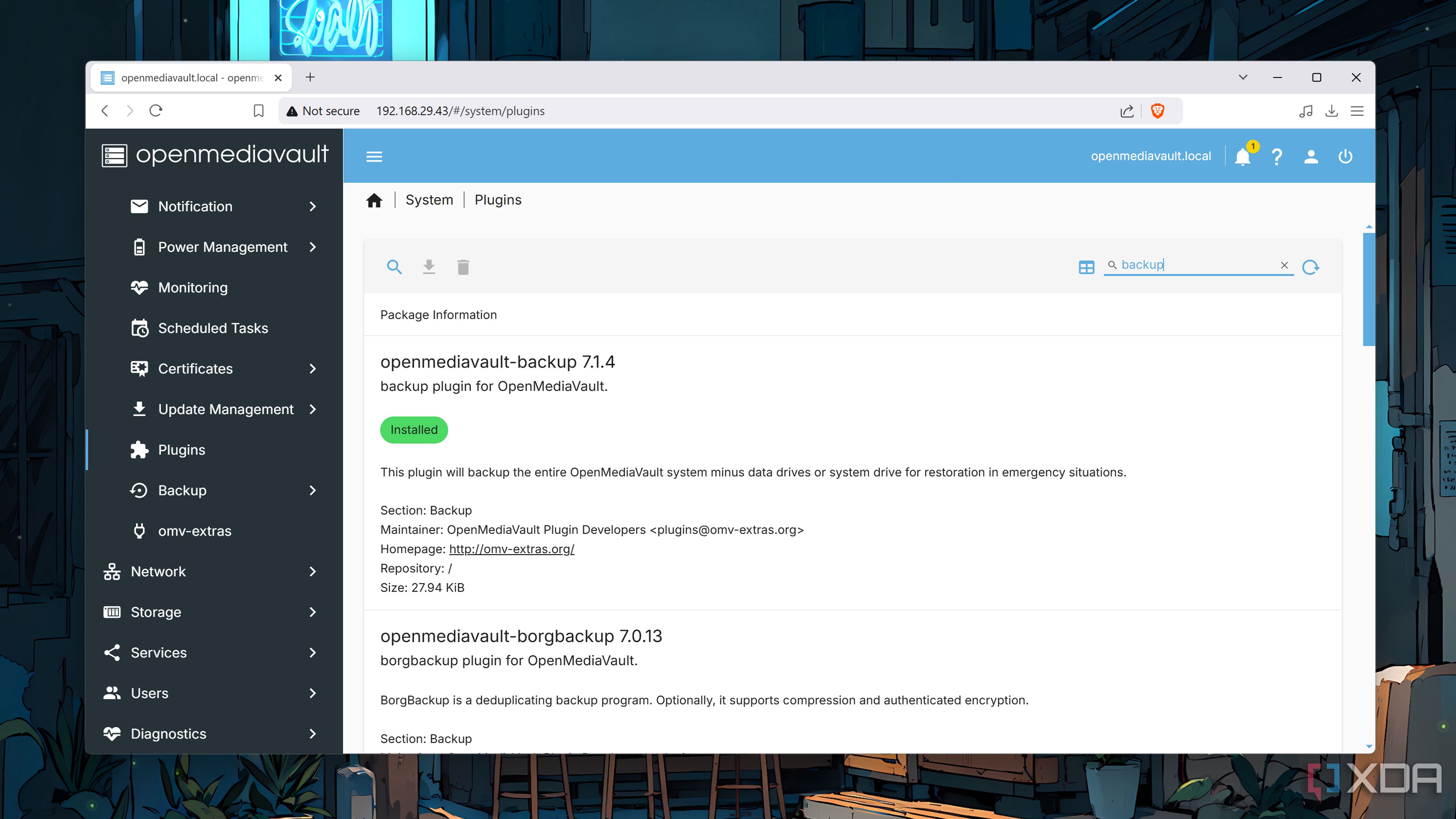 Installing the openmediavault-backup plugin