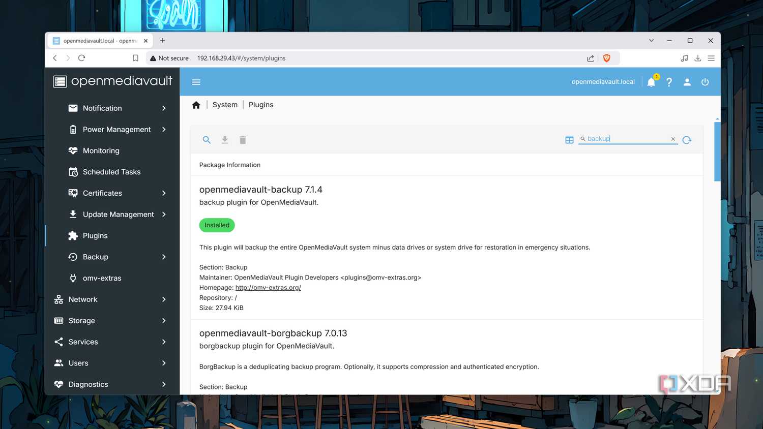 Installing the openmediavault-backup plugin