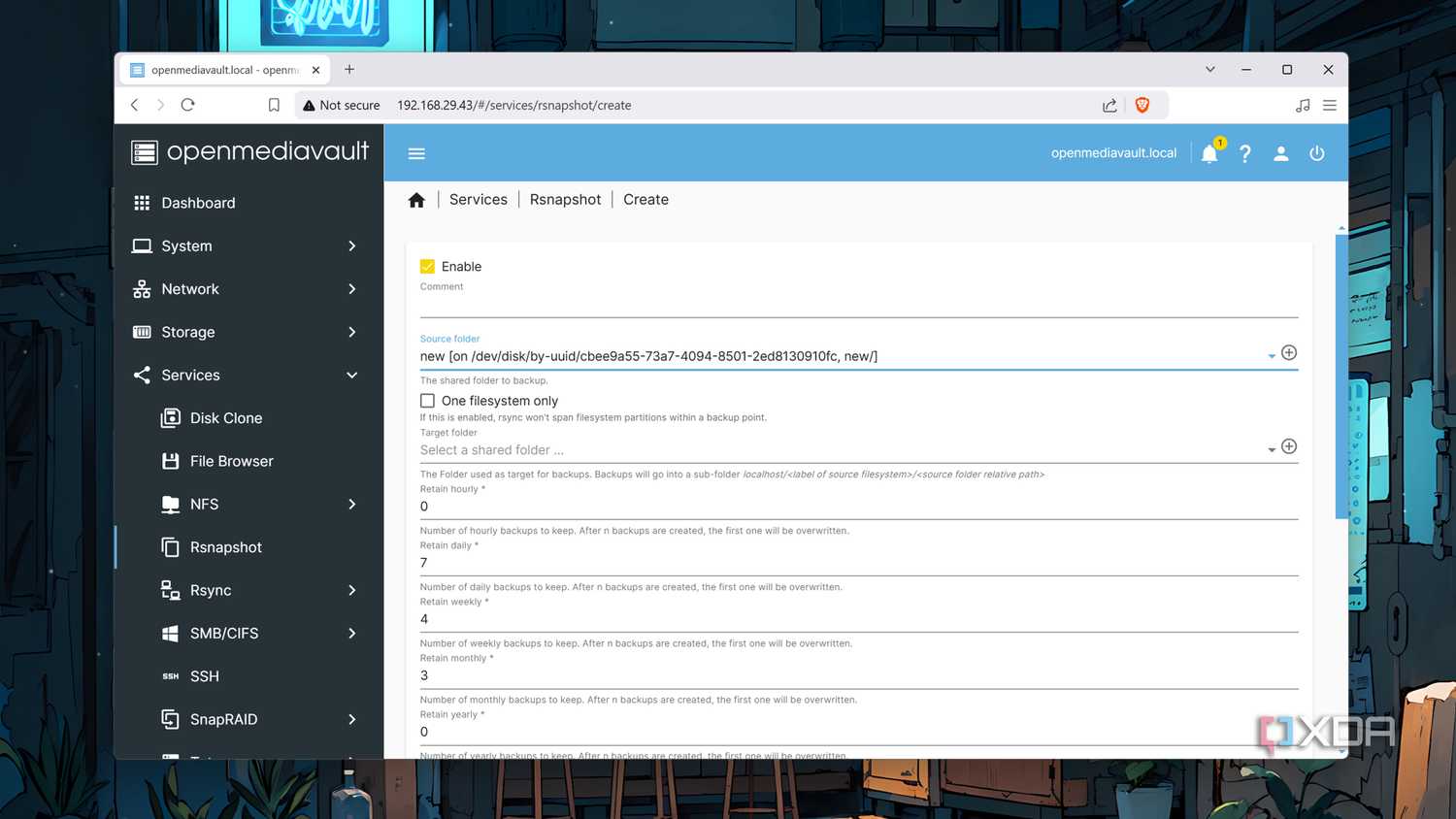 Installing the openmediavault-rsnapshot plugin